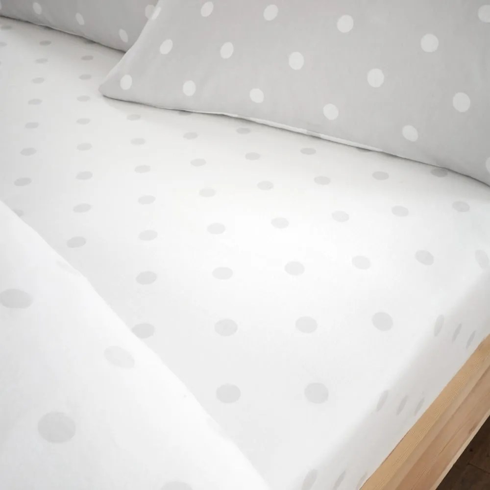 Lenzuolo con angoli bianco e grigio in flanella 90x190 cm Polka Dot – Catherine Lansfield