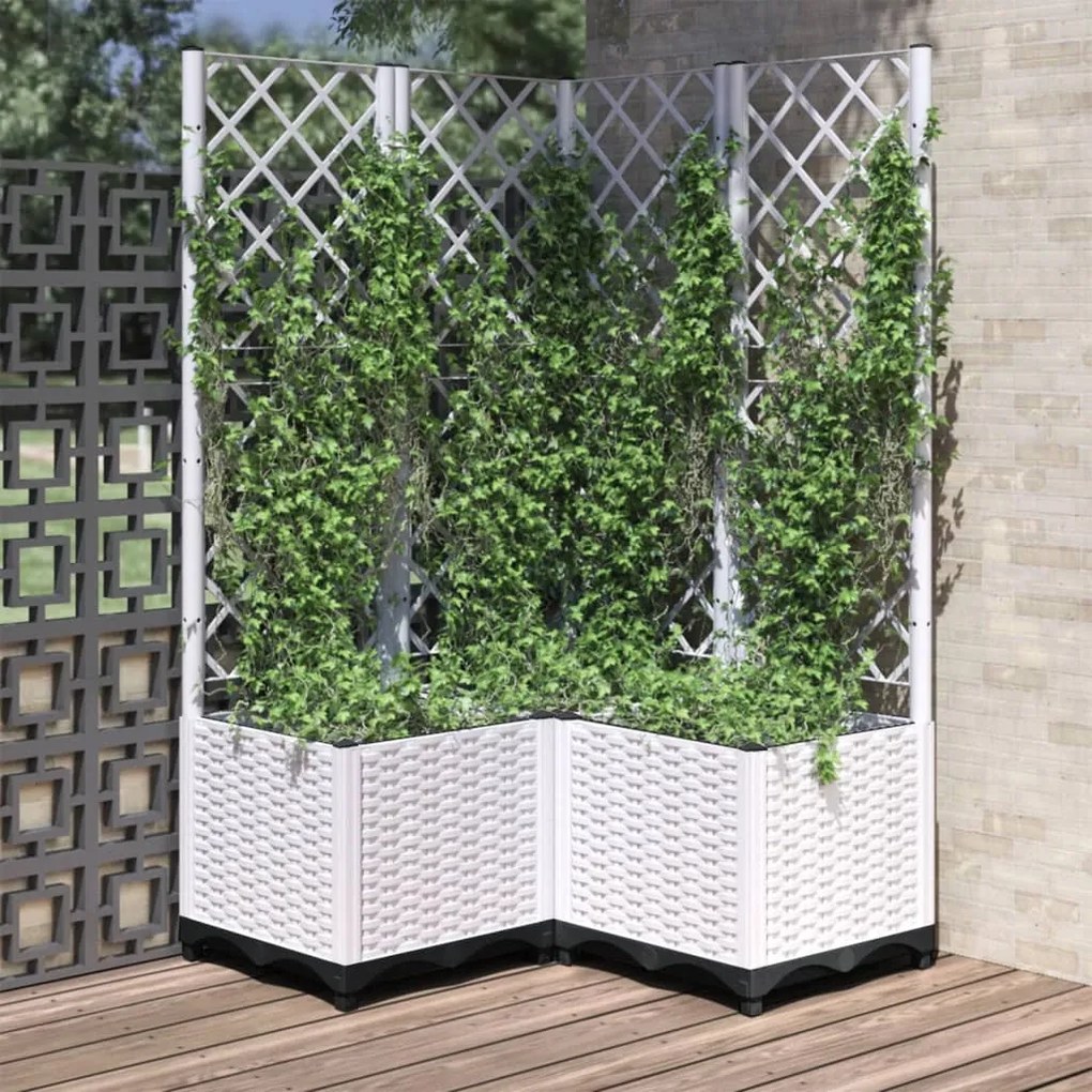 Fioriera Da Giardino Con Graticcio Bianco 80x80x136 Cm Pp /