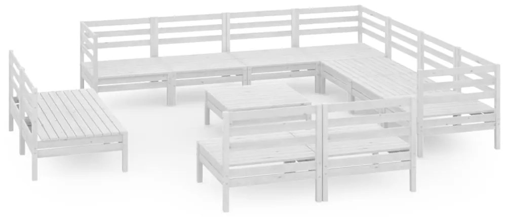 Set salotto da giardino 12 pz in legno massello di pino bianco