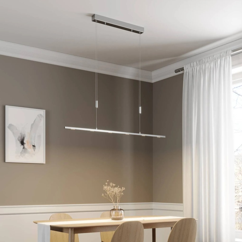 Lucande lampada LED a sospensione Arnik, 120 cm, color nichel, dimmerabile Arnik Lucande,, Alluminio / Grigio / Zincato, Soggiorno / Sala da pranzo, Metallo, Moderno