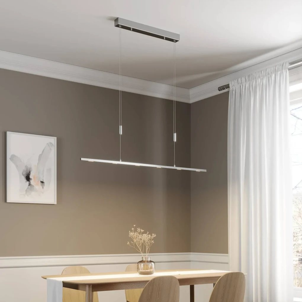 Lucande lampada LED a sospensione Arnik, 120 cm, color nichel, dimmerabile