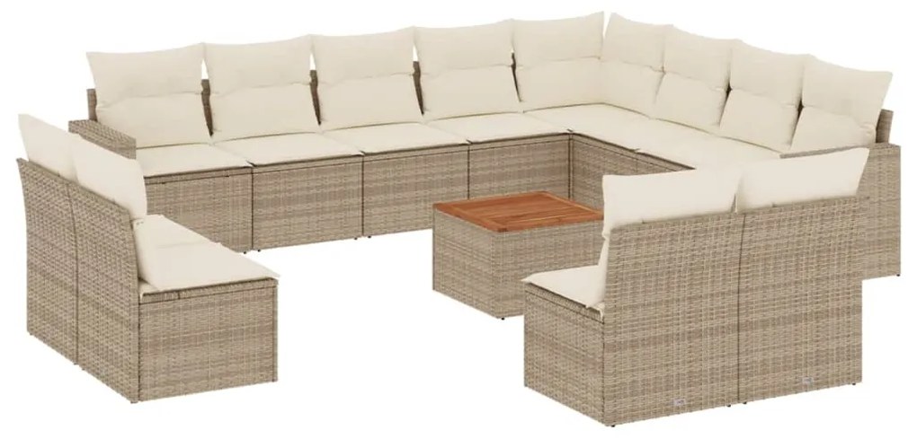 Set divano da giardino 13 pz con cuscini beige in polyrattan