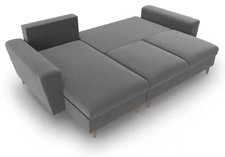 Divano angolare grigio chiaro allungabile e con contenitore con rivestimento in velluto Kyoto – Cosmopolitan Design