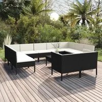 Set Divani da Giardino 12 pz con Cuscini in Polyrattan Nero 3094620