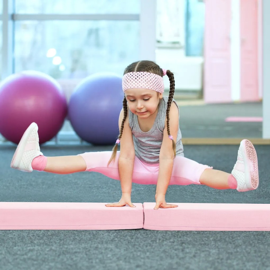 Costway Trave di equilibrio pieghevole con copertura in suede rimovibile e fondo antiscivolo, Trave di ginnastica da 210 cm per bambini