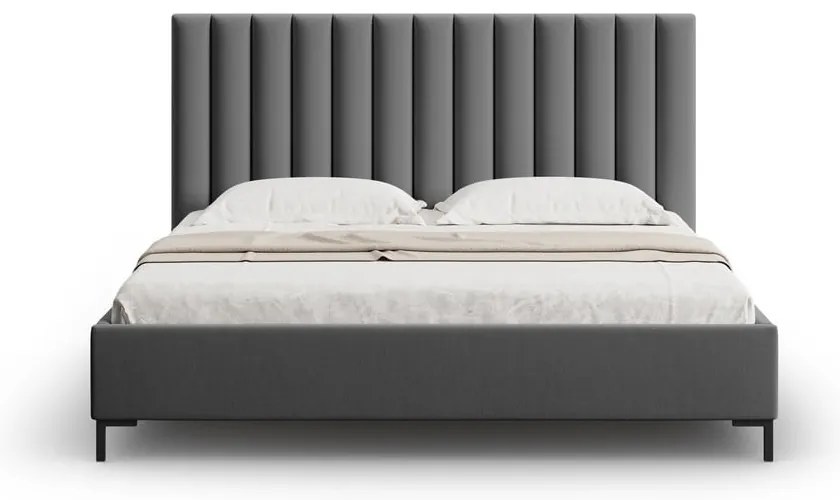 Letto matrimoniale imbottito grigio scuro con contenitore con griglia 200x200 cm Casey - Mazzini Beds
