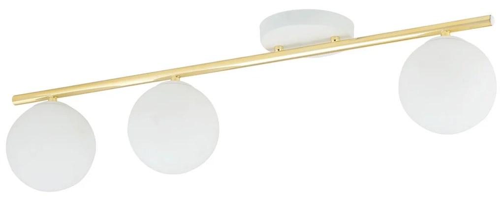 Plafoniera Contemporanea 3 Luci Achille In Acciaio Oro E Sfere Vetro Bianco