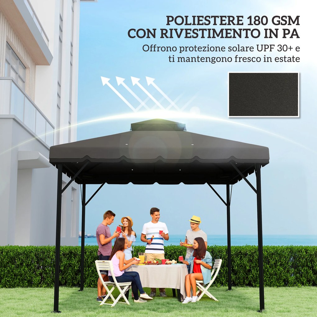 Telo di Ricambio Copertura per Gazebo 3x3 m a 2 Livelli con 8 Fori di Drenaggio in Poliestere Grigio Chiaro e Scuro...