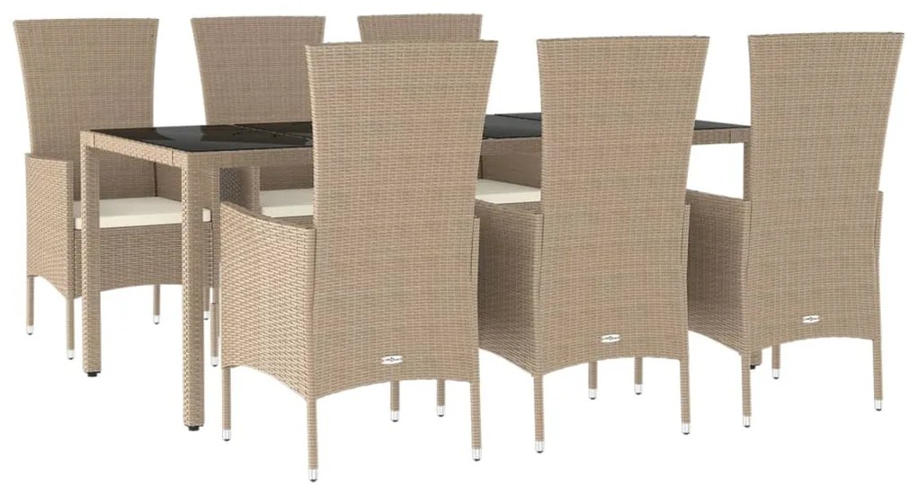 Set da pranzo da giardino 7 pz con cuscini beige in polyrattan