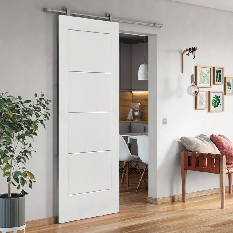 Porta scorrevole reversibile Ribera in mdf bianco, L 93 x H 211.5 cm, con binario Loft