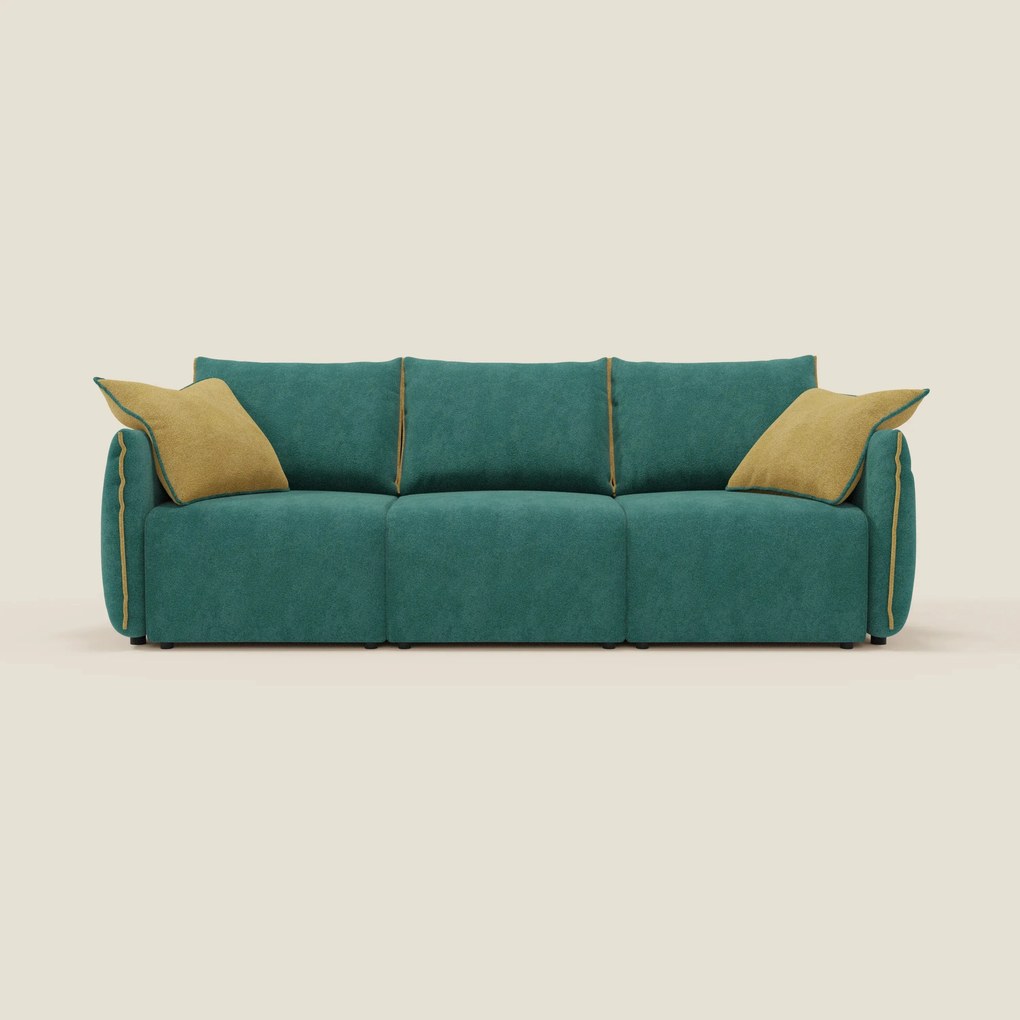 Flexar divano con 3 sedute allungabili schienale in piuma d'oca in bouclé impermeabile T07 verde - giallo