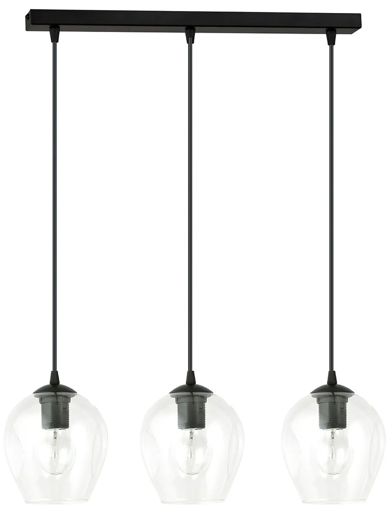 Lampadario 3 Luci Fuxi In Acciaio Nero E Vetri Trasparente