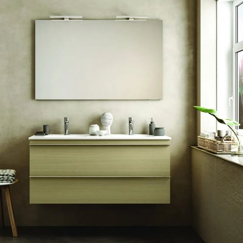 Mobile sottolavabo e lavabo Linea per vasca centrale rovere natura in fibra di cartone L 120 x H 55 x P 46 cm 2 cassetti