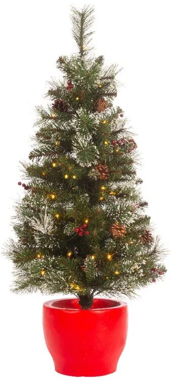 Albero di Natale artificiale innevato Bacche verde con illuminazione H 120 cm x Ø 55 cm