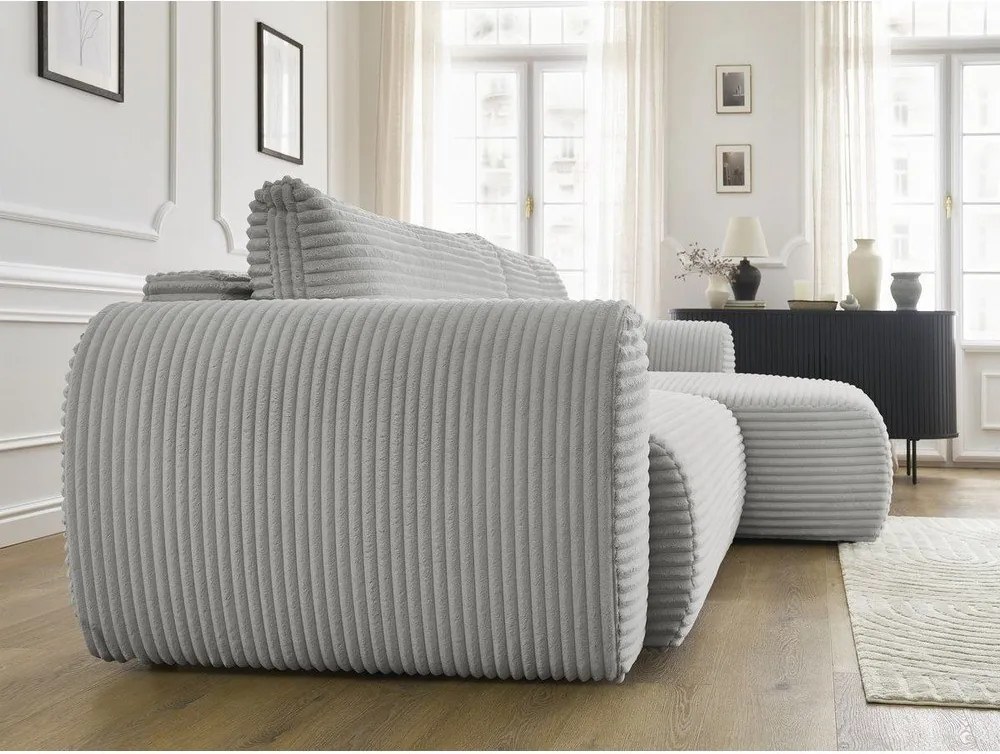 Divano angolare in grigio chiaro allungabile (con penisola a destra) con rivestimento in velluto a coste Lucien – Bobochic Paris