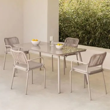 Set Da Giardino Con Tavolo Rettangolare 160x90 Cm E 4 Sedie Impilabili In Alluminio Arhiza Moka Brown - Sklum