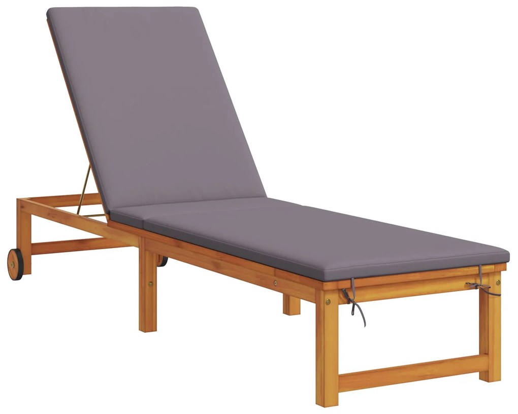 Lettini da sole 2 pz con cuscini in legno massello di acacia, lettino da sole con cuscini grigio chiaro in legno massello di acacia