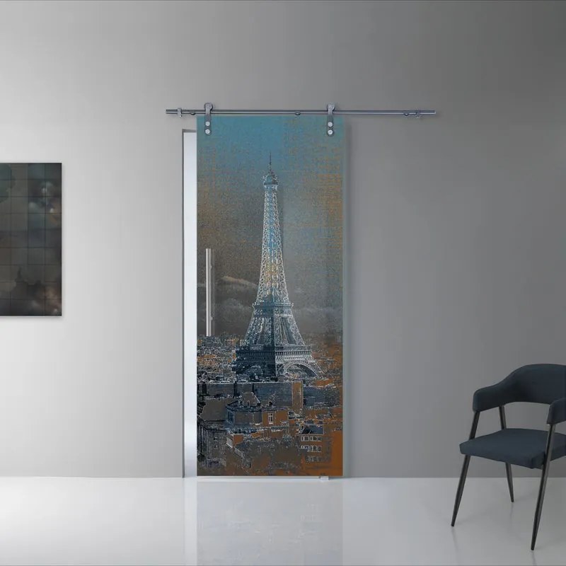 Porta scorrevole Eiffel in vetro, L 88 x H 215 cm, con binario Lux