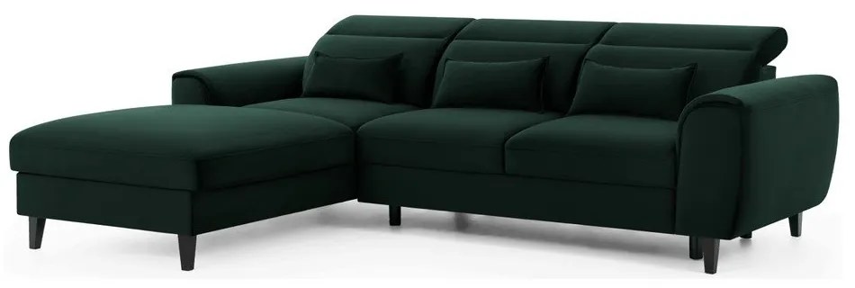 Divano angolare verde scuro allungabile/con contenitore (con penisola a sinistra/con chaise lounge) e rivestimento in velluto Foble – ELTAP