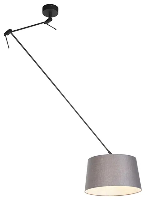 Lampada a sospensione nera con paralume in lino grigio scuro 35 cm - Blitz