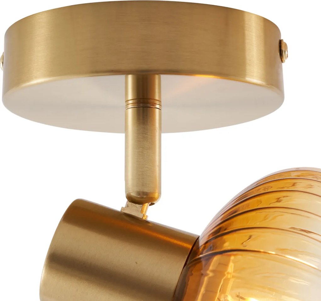 Faretto da soffitto moderno oro con vetro ambra rotondo - Teddy