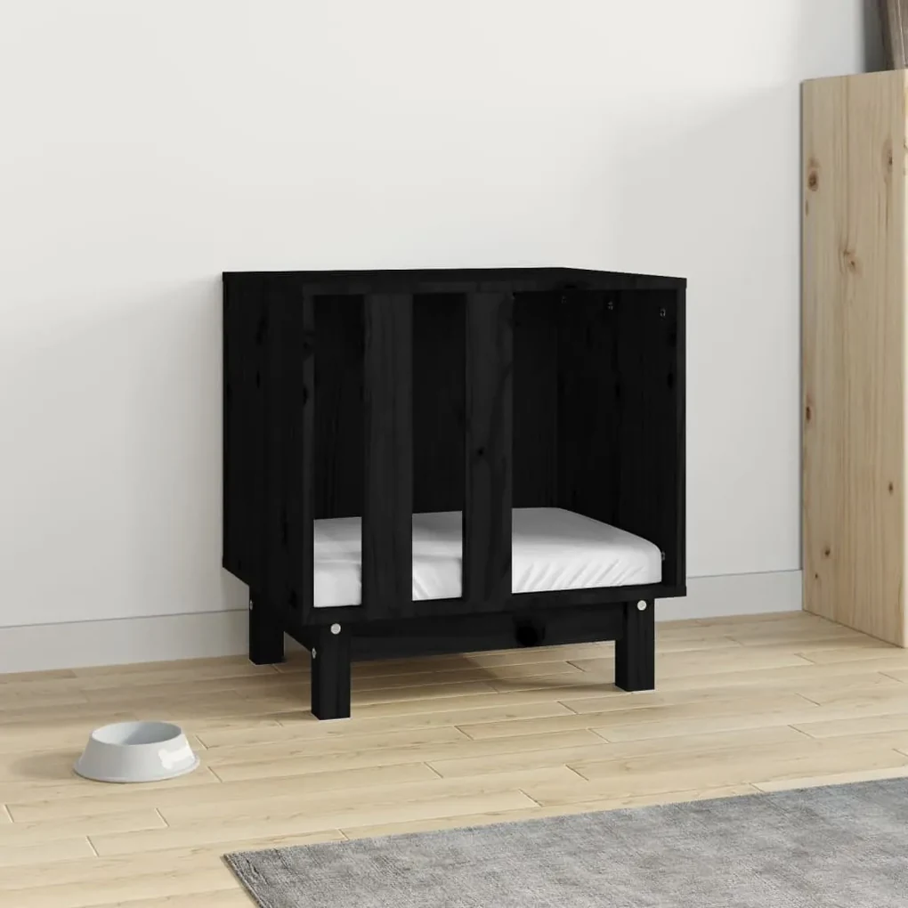 Casetta per cani nero 50x40x52 cm in legno massello di pino