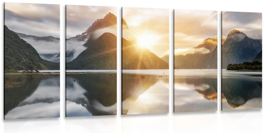 Quadri 5 pezzi – Bellissimo alba in Nuova Zelanda