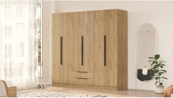 Armadio Guardaroba 6 Ante 2 Cassetti 210x55x207 Duke Rovere Effetto Legno