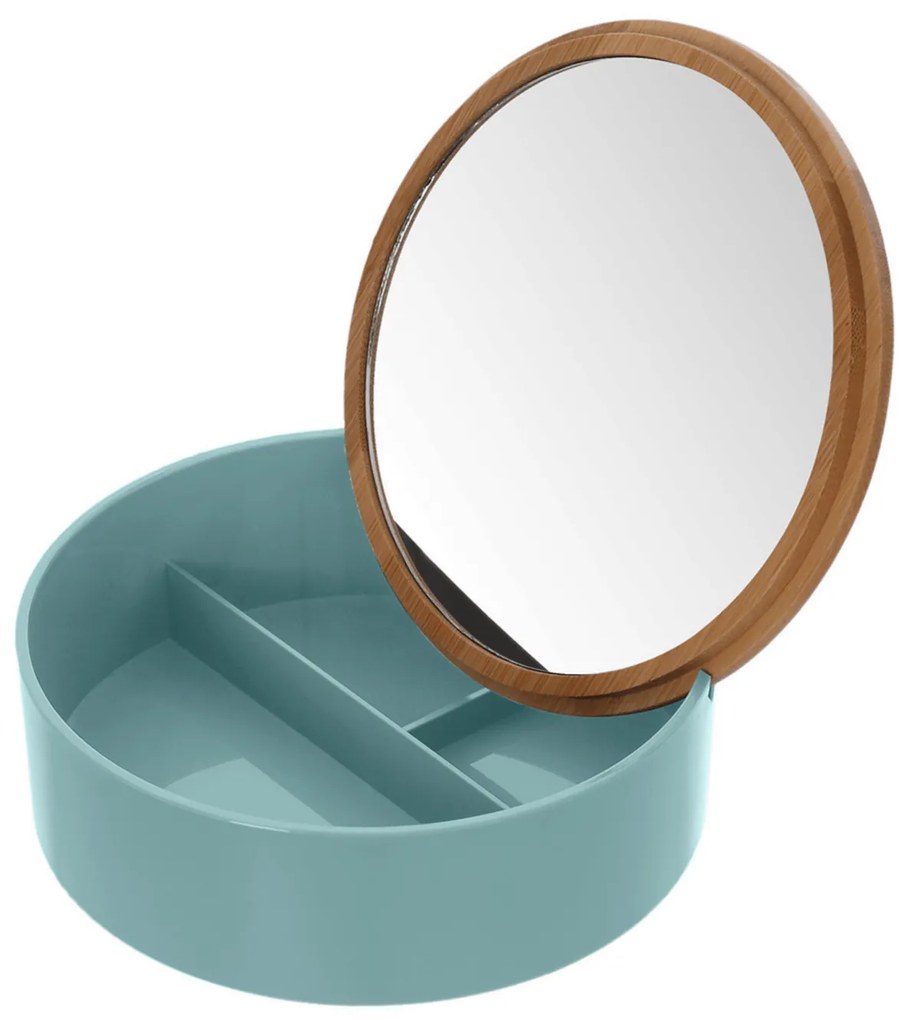 Organizer Porta Cosmetici Tondo Con Coperchio e Specchio Feridras "Smack" Acqua Marina
