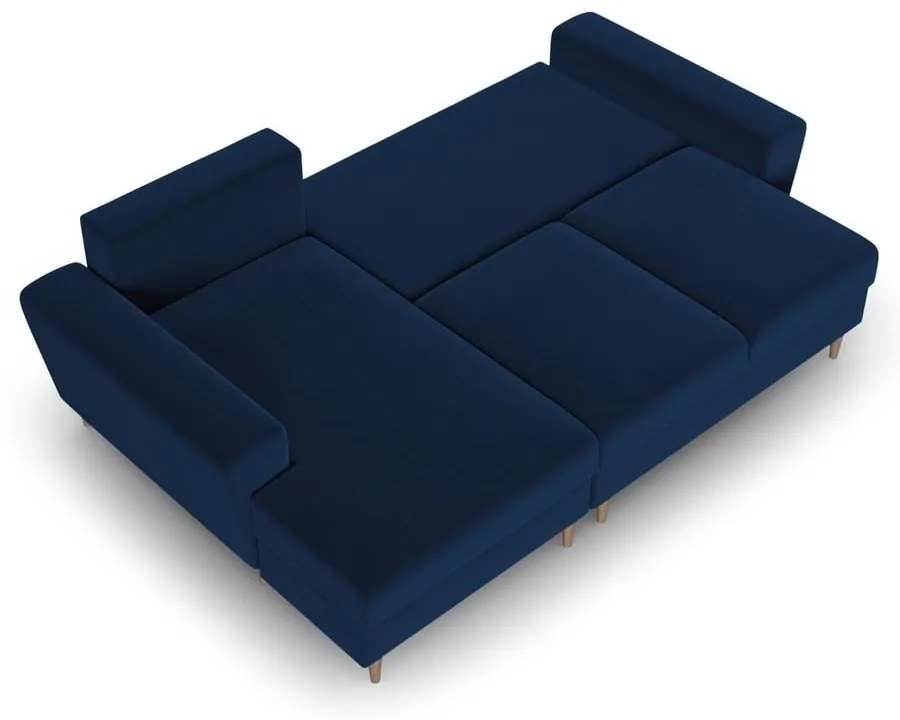Divano angolare blu allungabile e con contenitore (con penisola a sinistra/con chaise lounge) con rivestimento in velluto Kyoto – Cosmopolitan Design