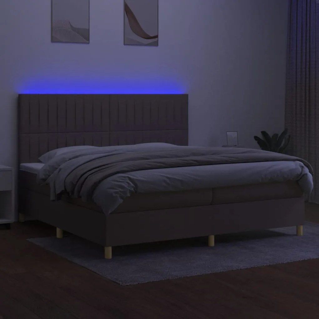 Letto a molle materasso e led tortora 200x200cm in tessuto