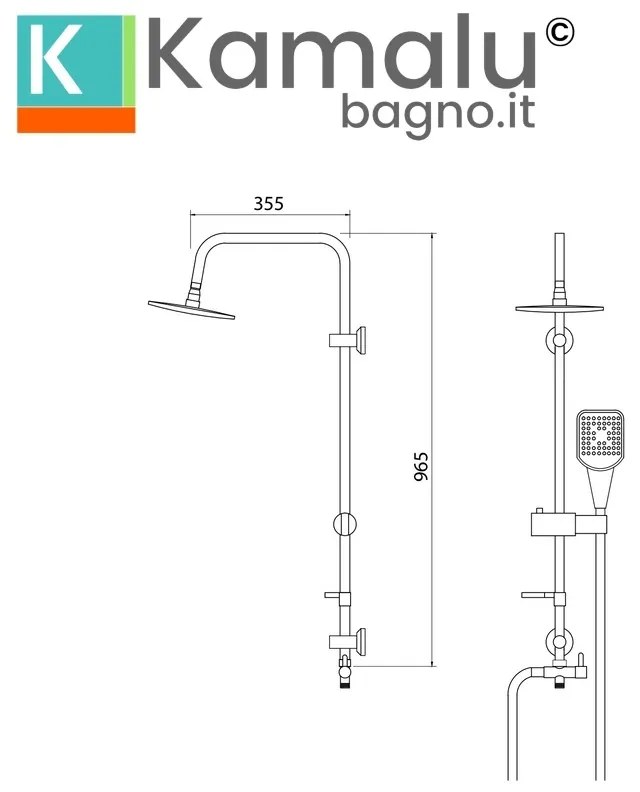 Kamalu - Colonna doccia con deviatore soffione 20x20 e doccetta modello G330