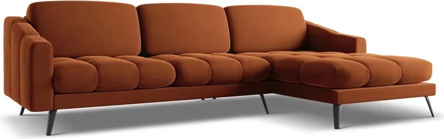 Divano angolare arancione (con penisola a destra) con rivestimento in velluto Nalu – Makamii