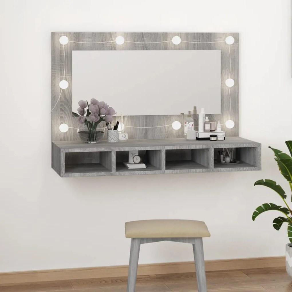 Mobile A Specchio Con Led Grigio Sonoma 90x31,5x62 Cm /