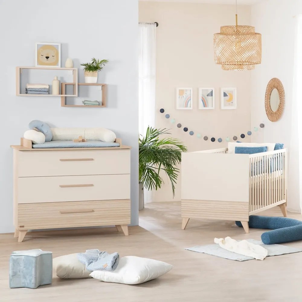 Cassettiera per bambini color crema/di colore naturale con effetto rovere con fasciatoio 110x98x75 cm Sidney – Roba