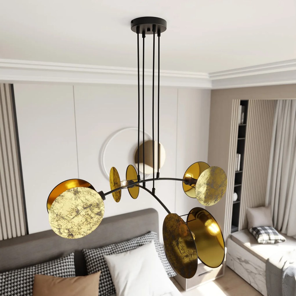 Lampada A Sospensione 4 Luci Moderna Nut In Acciaio Effetto Marmo Bianco