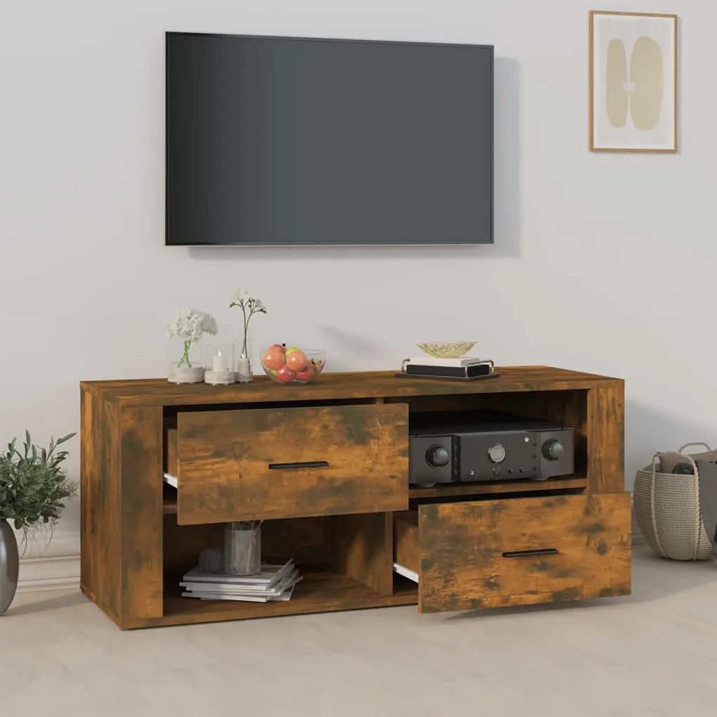 Mobile tv rovere fumo 100x35x40 cm in legno multistrato