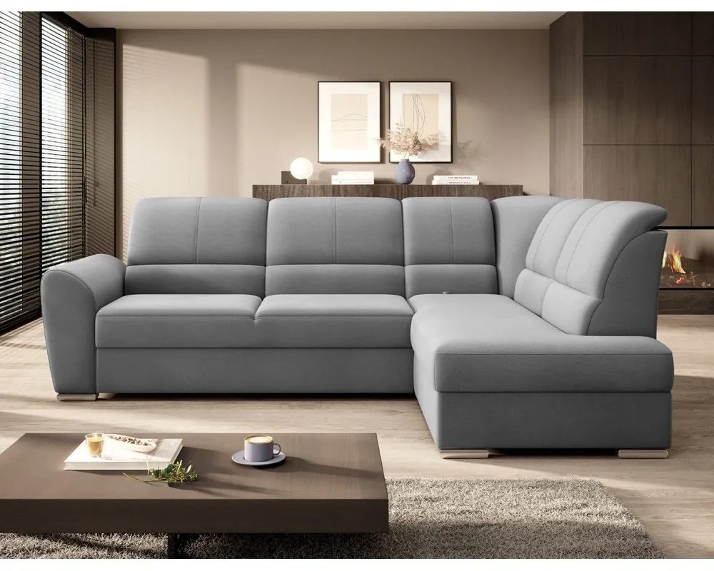 Divano angolare grigio allungabile/con contenitore (con penisola a destra/a L) e rivestimento in velluto Siber – ELTAP