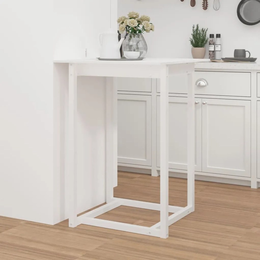 Tavolo Da Bar Bianco 80x80x110 Cm İn Legno Massello Di Pino /