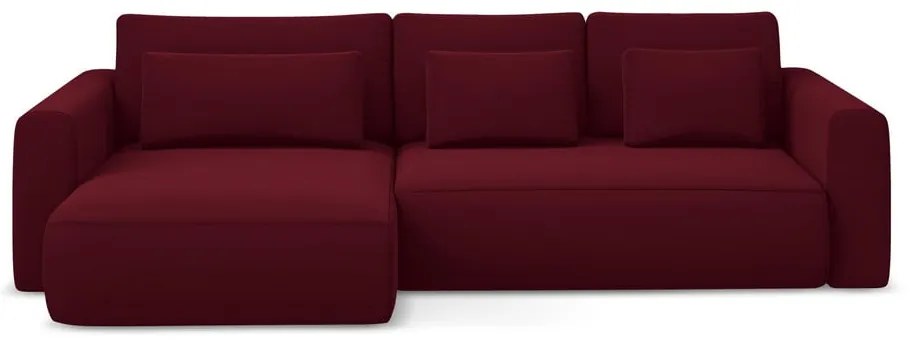 Divano angolare burgundy allungabile/con contenitore (con penisola a sinistra/con chaise lounge) con rivestimento in velluto Kapua – Makamii