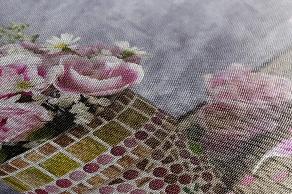 Quadro su tela – Fiori di garofano in vaso a mosaico