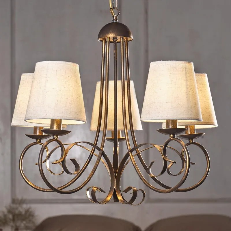 Lampadario Moderno LAMPADARIO POMPEI 5 LUCI CON PAR. SABBIA bianco paralume bianco 5x E14 Ø70cm