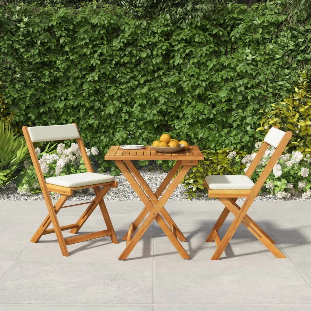 Set Da Bistrò Pieghevole 3pz Con Cuscini Legno Massello Acacia /