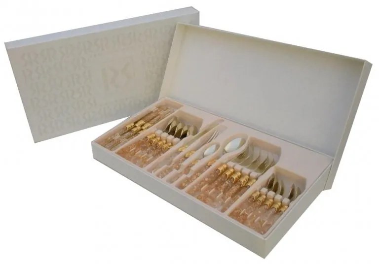 Posate Oro Pvd - Elena - Set 24 Pz Manico Perlato Champagne