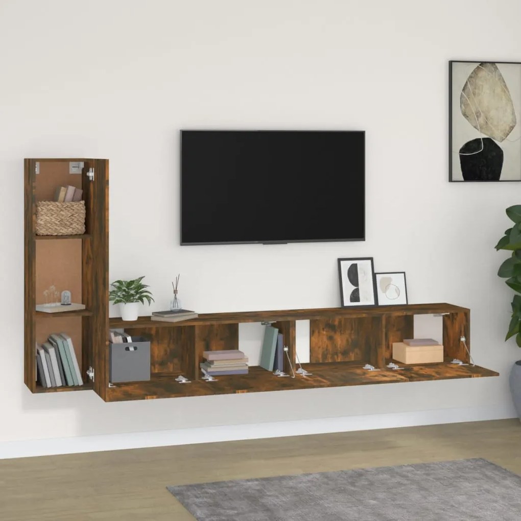 Set mobili porta tv 3 pz rovere fumo in legno multistrato