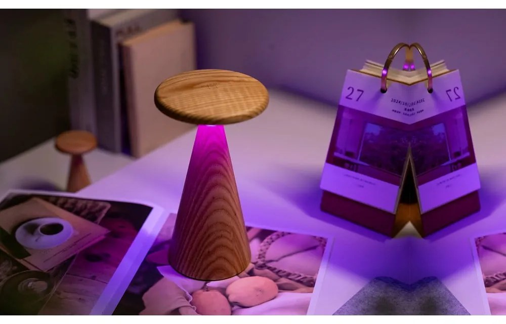 Lampada da tavolo LED di colore naturale con paralume in legno (altezza totale 21 cm) Sylva – Gingko