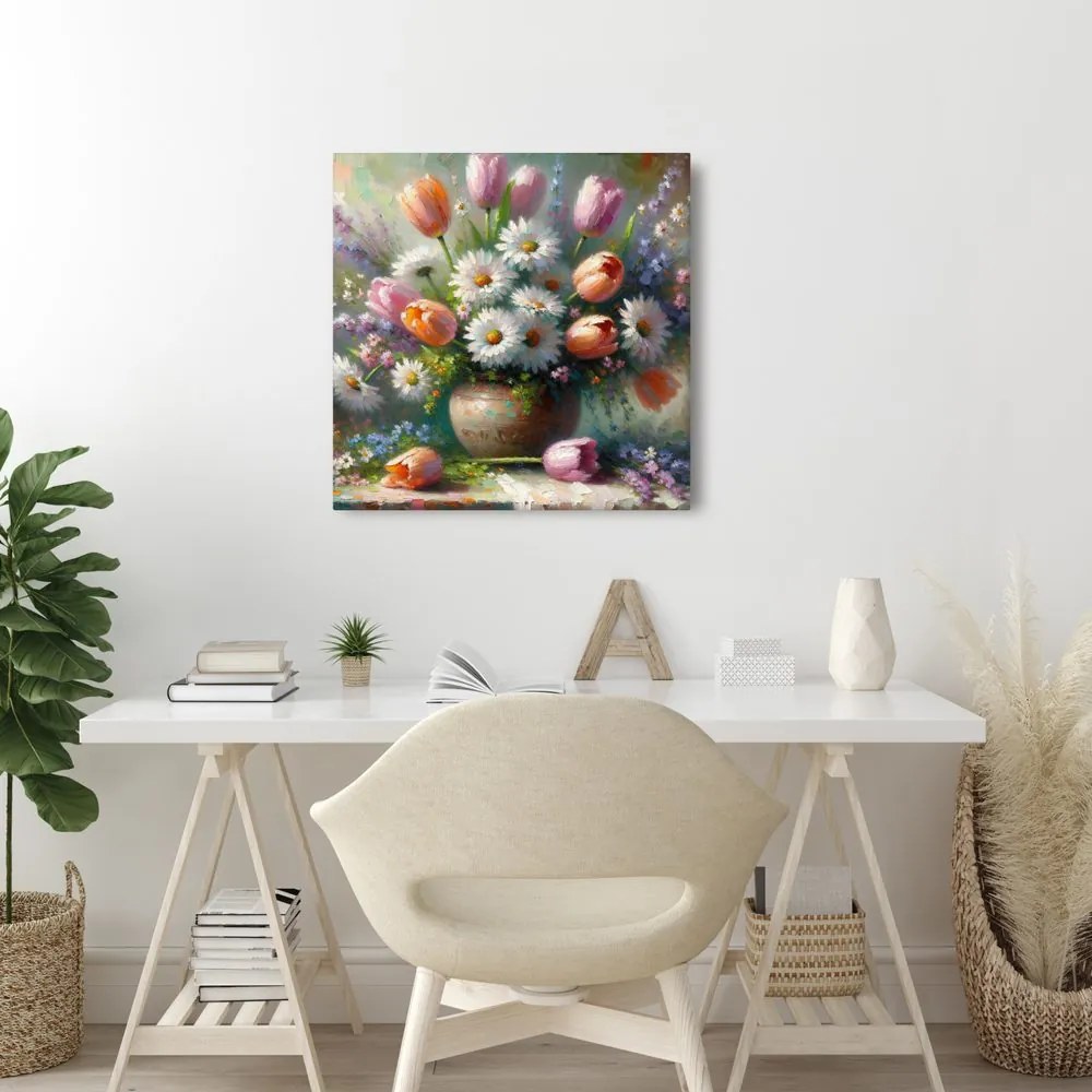 Quadro su tela – Fiori colorati in vaso
