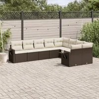 Set Divani da Giardino 9pz con Cuscini Marrone in Polyrattan 3252980