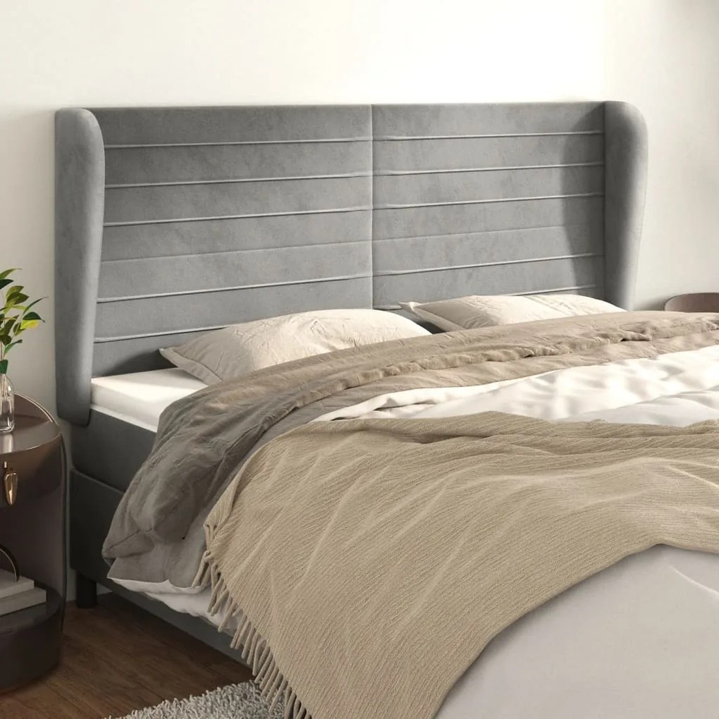 Testiera Ad Orecchio Grigio Chiaro 183x23x118/128 Cm İn Velluto /