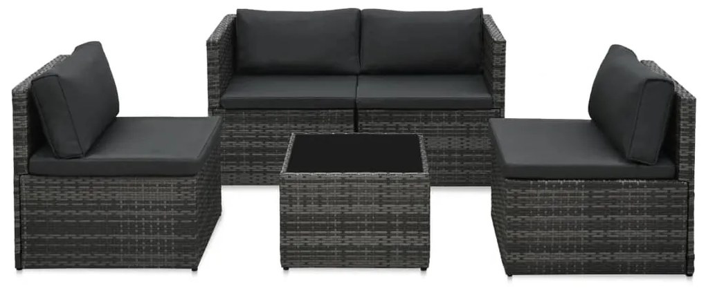 Set divani da giardino 5 pz con cuscini in polyrattan grigio